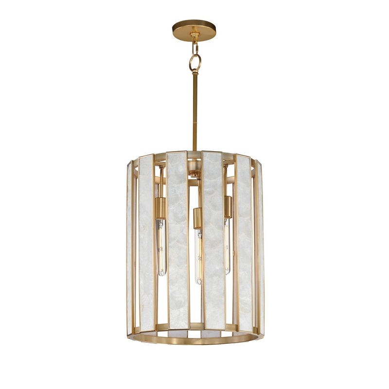Maxim 12802CZNAB Miramar Three Light Foyer Pendant, Capiz / Natural Aged Brass