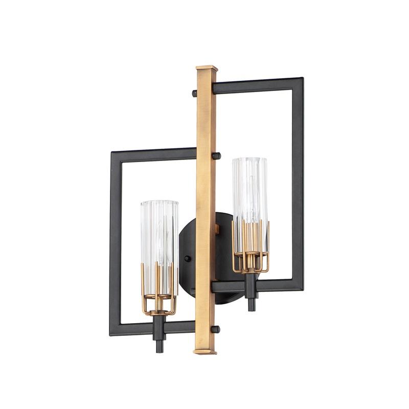 Maxim 16112CLBKAB Flambeau Two Light Wall Sconce, Black / Antique Brass