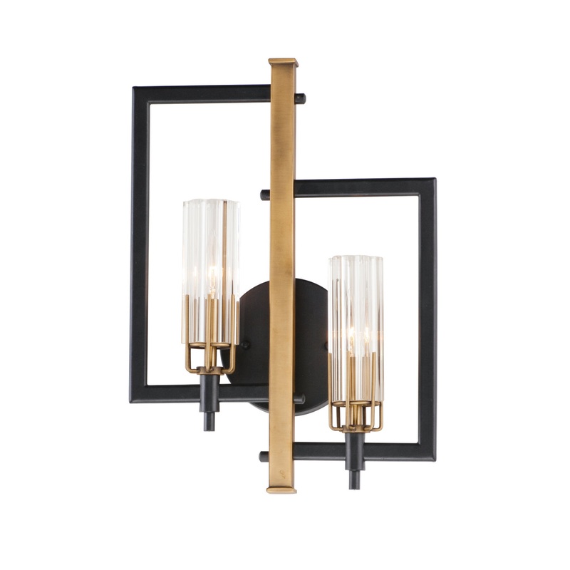 Maxim 16115CLBKAB Flambeau Two Light Wall Sconce, Black / Antique Brass