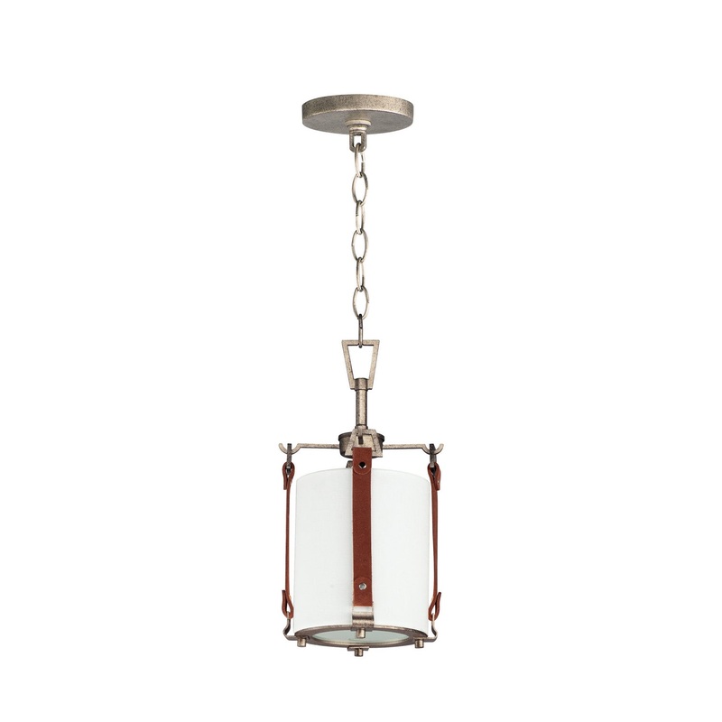 Maxim 16132FTWZBSD Sausalito One Light Pendant, Weathered Zinc / Brown Suede