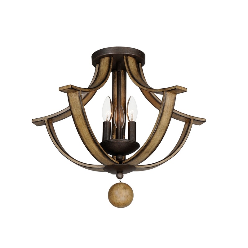 Maxim 20343DWAR Basque Three Light Semi Flush Mount, Driftwood/Anthracite
