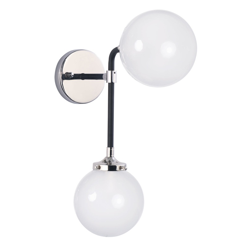 Maxim 24722WTBKPN Atom Two Light Wall Sconce, Black / Polished Nickel