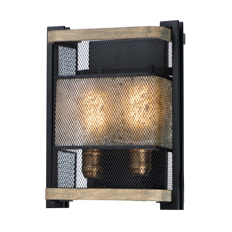 Maxim 27562BKBWAB Boundry Two Light Wall Sconce, Black / Barn Wood / Antique Brass