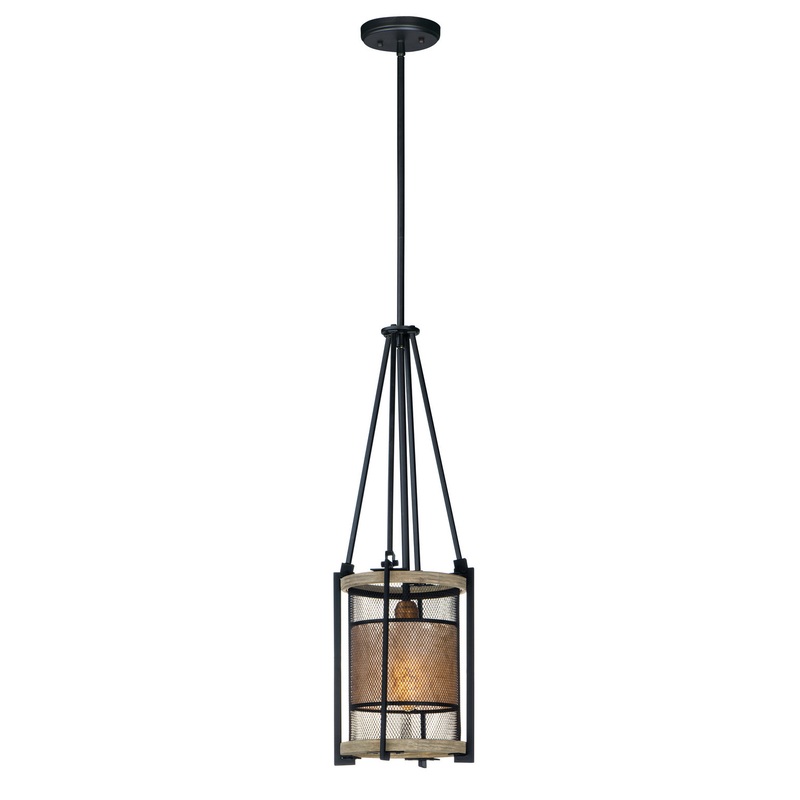 Maxim 27563BKBWAB Boundry One Light Pendant, Black / Barn Wood / Antique Brass