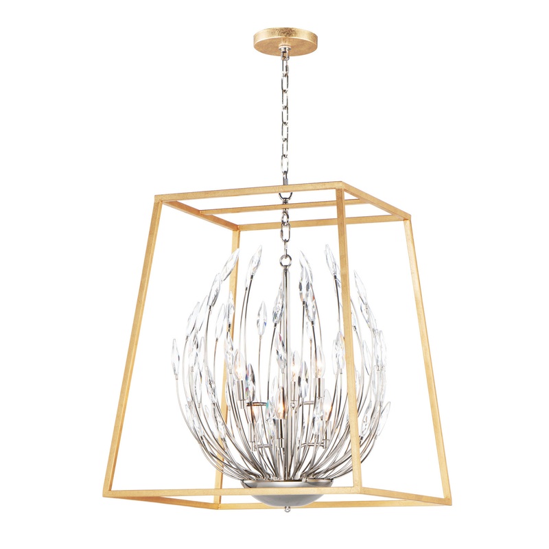 Maxim 32406BCPNGL Bouquet Six Light Pendant, Polished Nickel / Gold Leaf