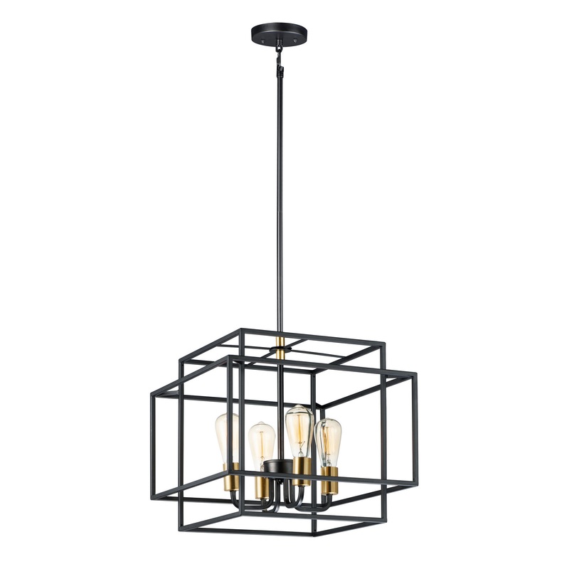 Maxim 10247BKSBR Liner Four Light Pendant, Black / Satin Brass