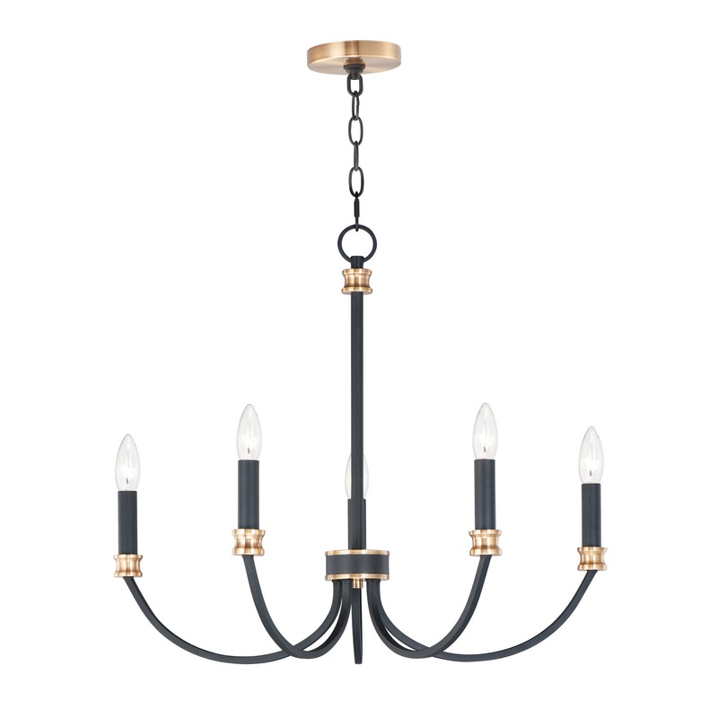 Maxim 11375BKAB Charlton Five Light Chandelier, Black / Antique Brass