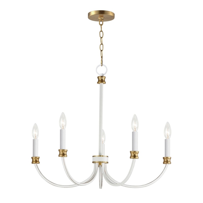 Maxim 11375WWTGL Charlton Five Light Chandelier, Weathered White/Gold Leaf