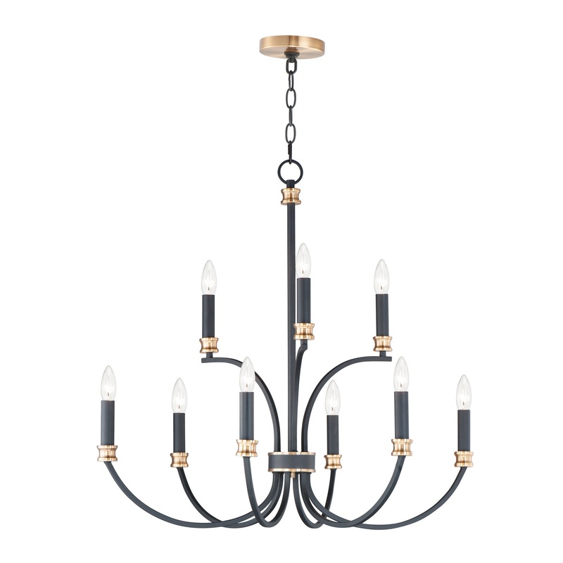 Maxim 11377BKAB Charlton Nine Light Chandelier, Black / Antique Brass