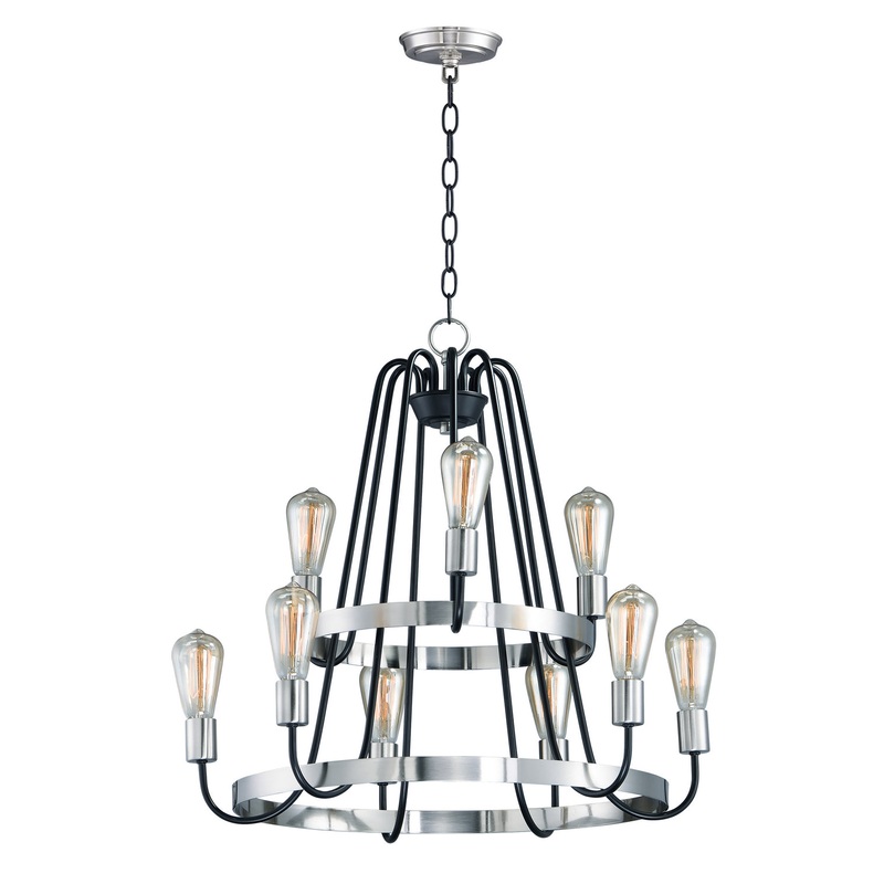 Maxim 11737BKSN Haven Nine Light Chandelier, Black / Satin Nickel