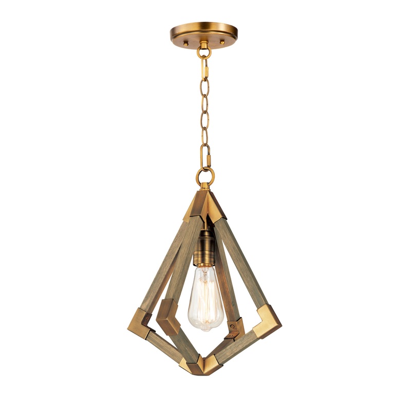 Maxim 12259WOAB Vector One Light Pendant, Weathered Oak / Antique Brass