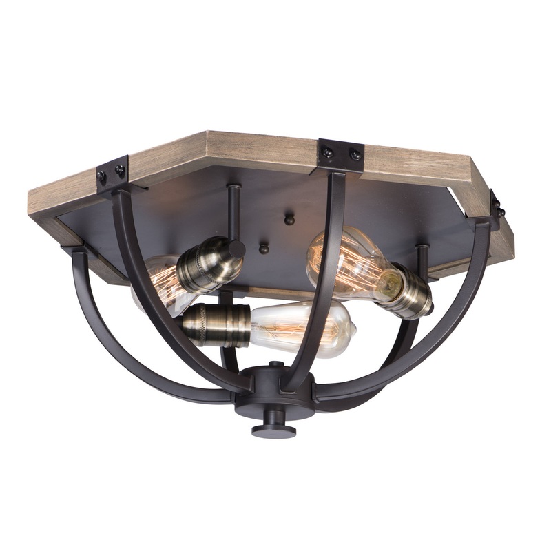 Maxim 20330WOBZ Lodge Three Light Flush Mount, Weathered Oak / Bronze