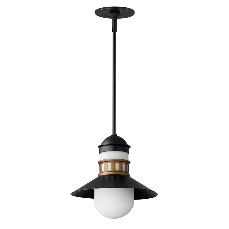 Maxim 35121SWBKAB Admiralty One Light Outdoor Pendant, Black / Antique Brass