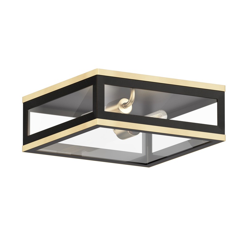 Maxim 30059CLBKGLD Neoclass Two Light Outdoor Flush Mount, Black / Gold