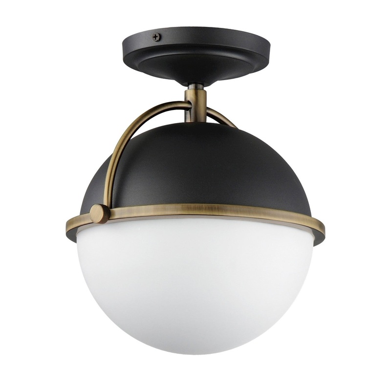 Maxim 12410SWBKWBR Duke One Light Semi Flush Mount, Black/Weathered Brass