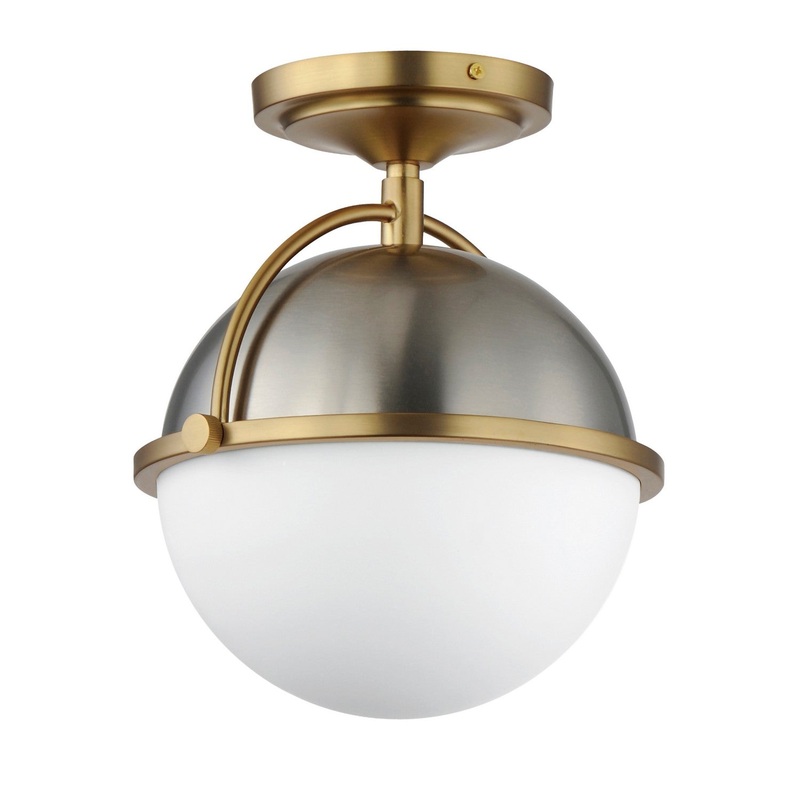 Maxim 12410SWSNSBR Duke One Light Semi Flush Mount, Satin Nickel / Satin Brass