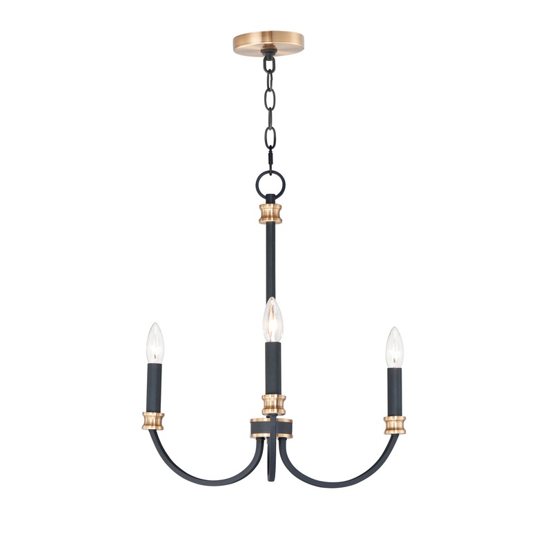 Maxim 11373BKAB Charlton Three Light Chandelier, Black / Antique Brass