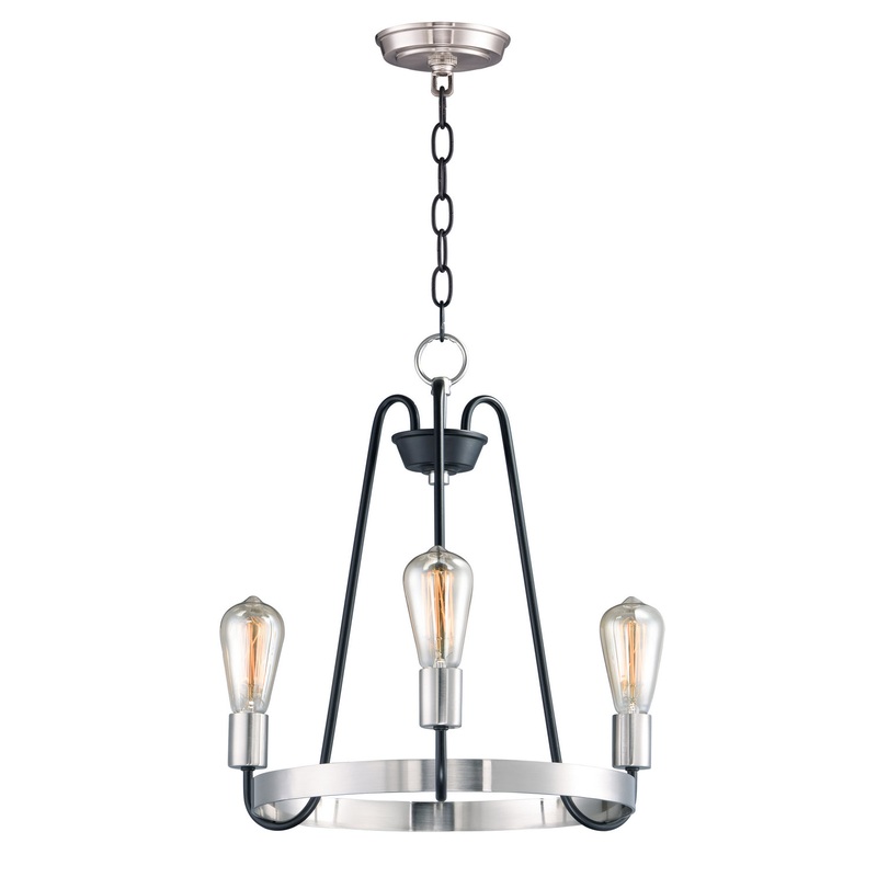 Maxim 11733BKSN Haven Three Light Chandelier, Black / Satin Nickel