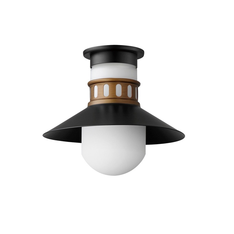 Maxim 35120SWBKAB Admiralty One Light Outdoor Flush Mount, Black / Antique Brass
