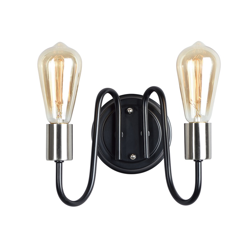 Maxim 11739BKSN Haven Two Light Wall Sconce, Black / Satin Nickel