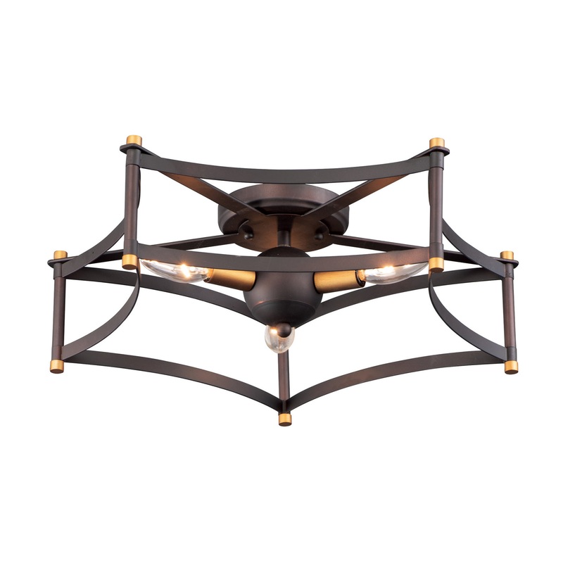 Maxim 13590OIAB Wellington Three Light Flush Mount, Oil Rubbed Bronze / Antique Brass