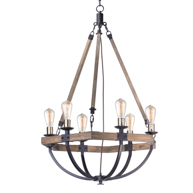 Maxim 20337WOBZ Lodge Six Light Chandelier, Weathered Oak / Bronze