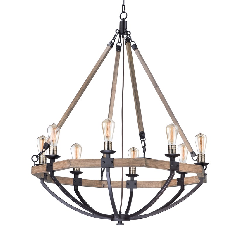 Maxim 20338WOBZ Lodge Eight Light Chandelier, Weathered Oak / Bronze