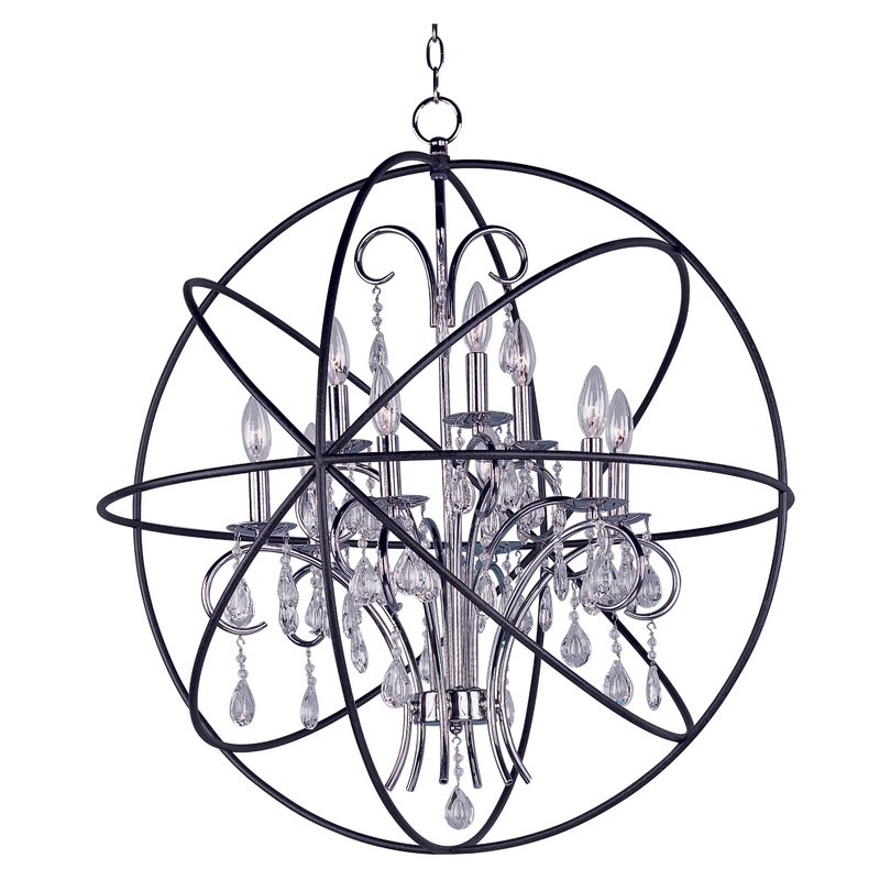Maxim 25145ARPN Orbit Nine Light Pendant, Anthracite / Polished Nickel