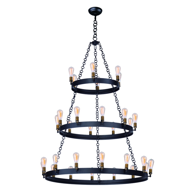 Maxim 26278BKNAB Noble 30 Light Chandelier, Black / Natural Aged Brass