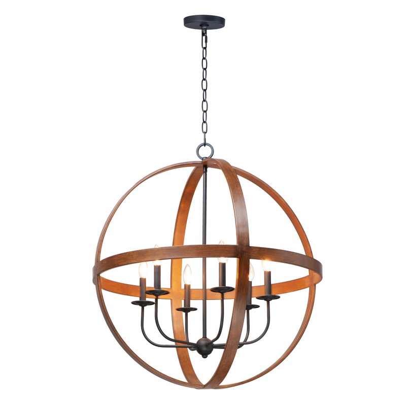 Maxim 27576APBK Compass Six Light Pendant, Antique Pecan / Black