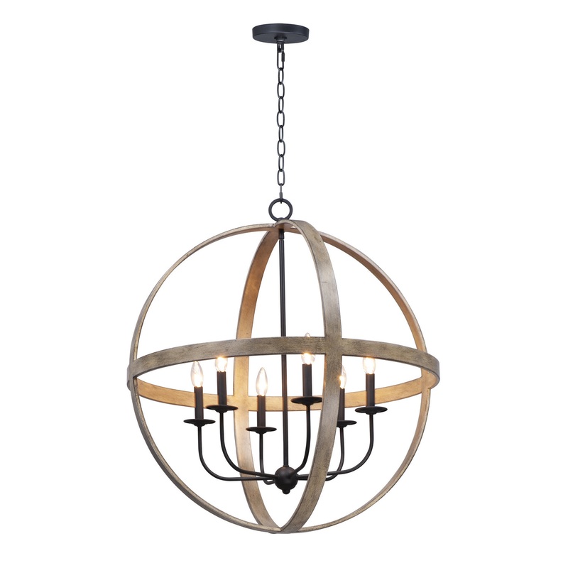 Maxim 27576BWBK Compass Six Light Pendant, Barn Wood / Black