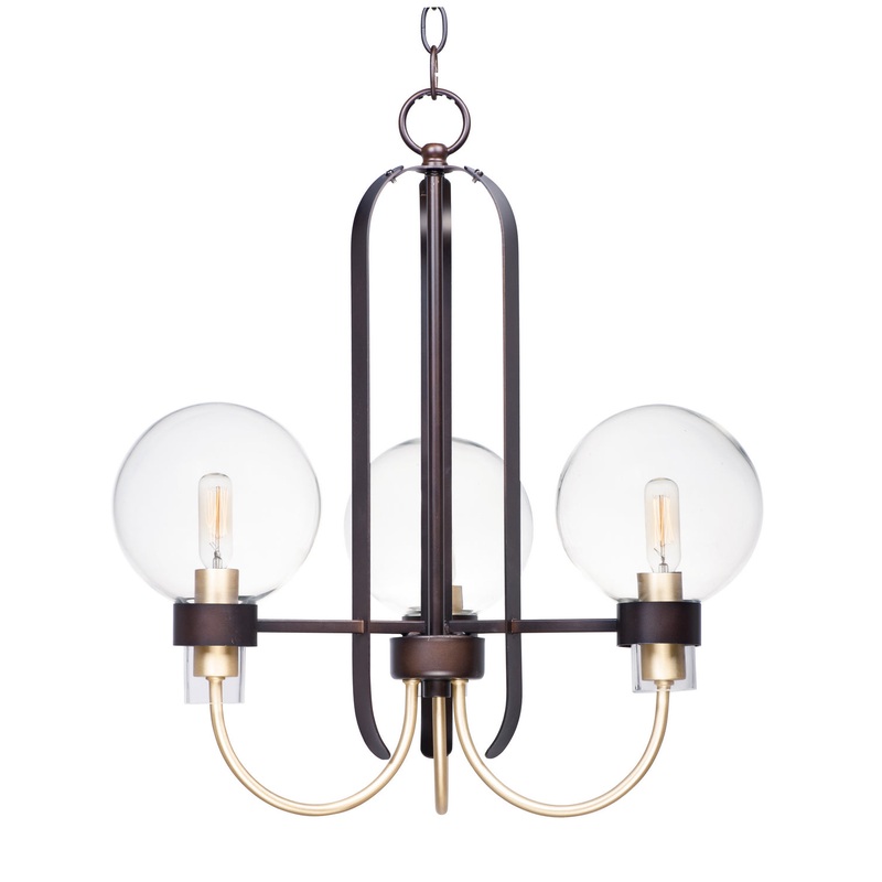 Maxim 30515CLBZSBR Bauhaus Three Light Chandelier, Bronze / Satin Brass
